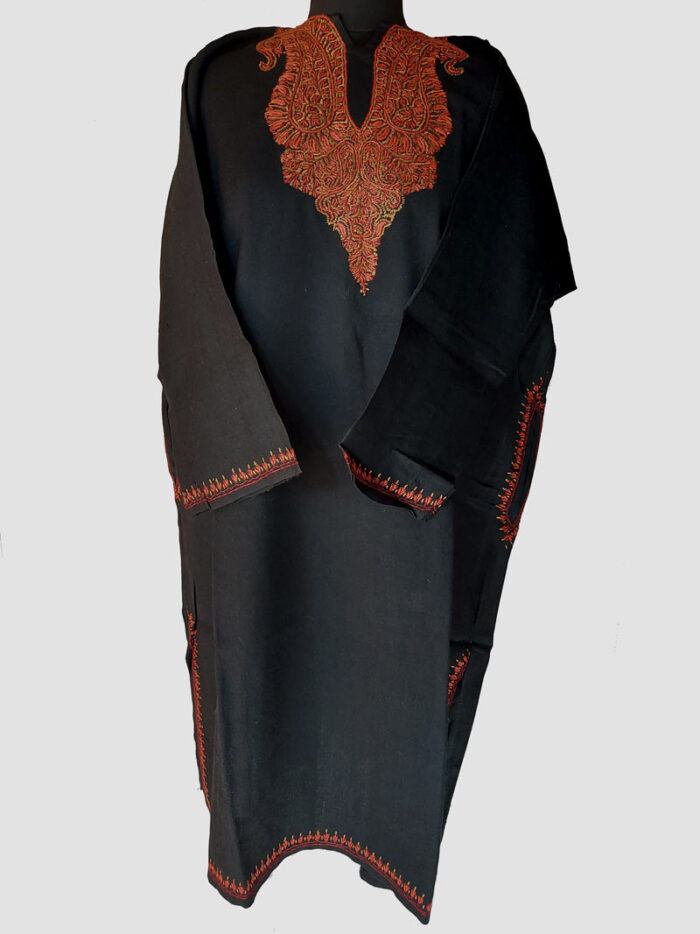 Black Raffal Wool Pheran With Beautiful Hand Sozni Work - Image 2