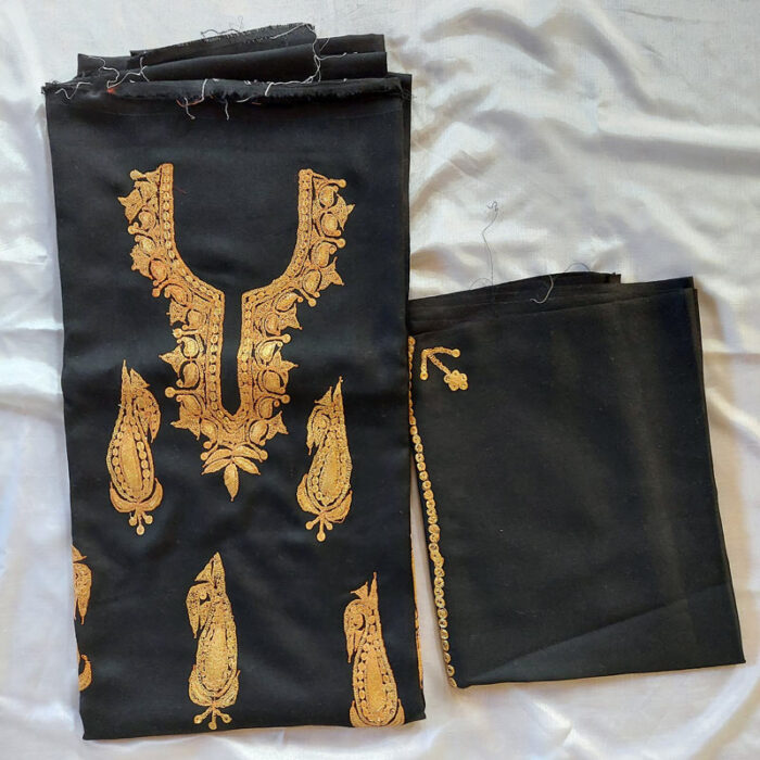 3Pc Black Wool Tilla Work Suit With Stole