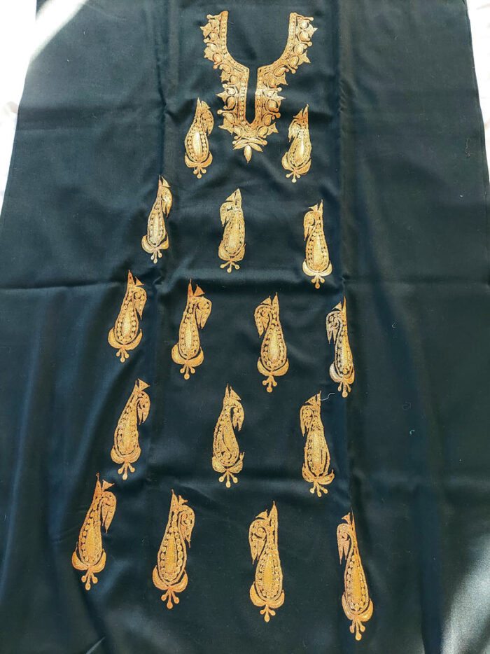 3Pc Black Wool Tilla Work Suit With Stole - Image 2