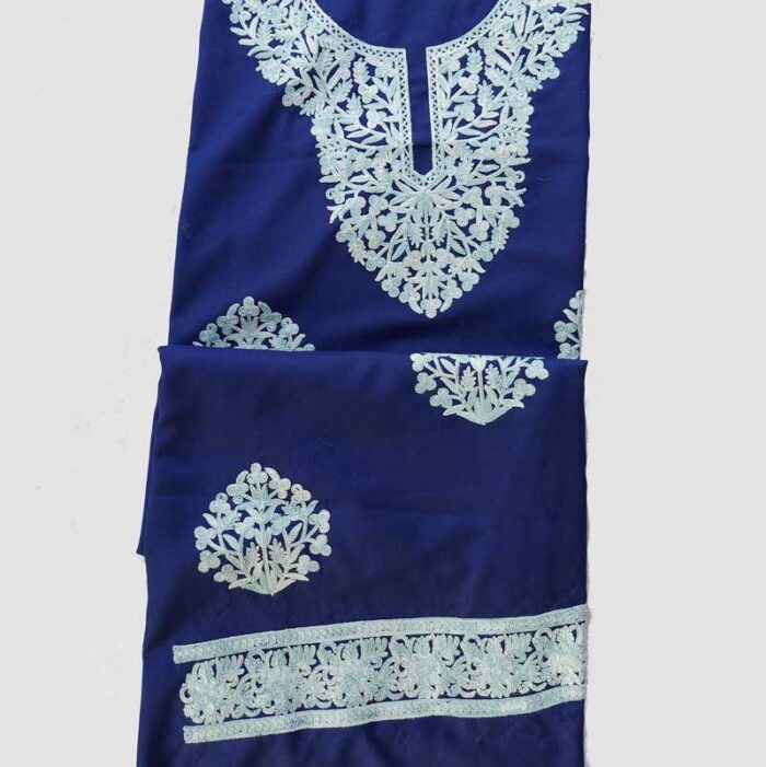 Blue Spun Aari Embroidery Winter Suit - Image 2