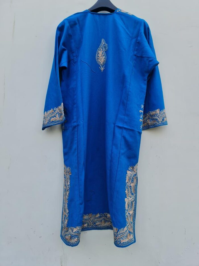 Blue Cashmilon Pheran With Aari Work - Image 4