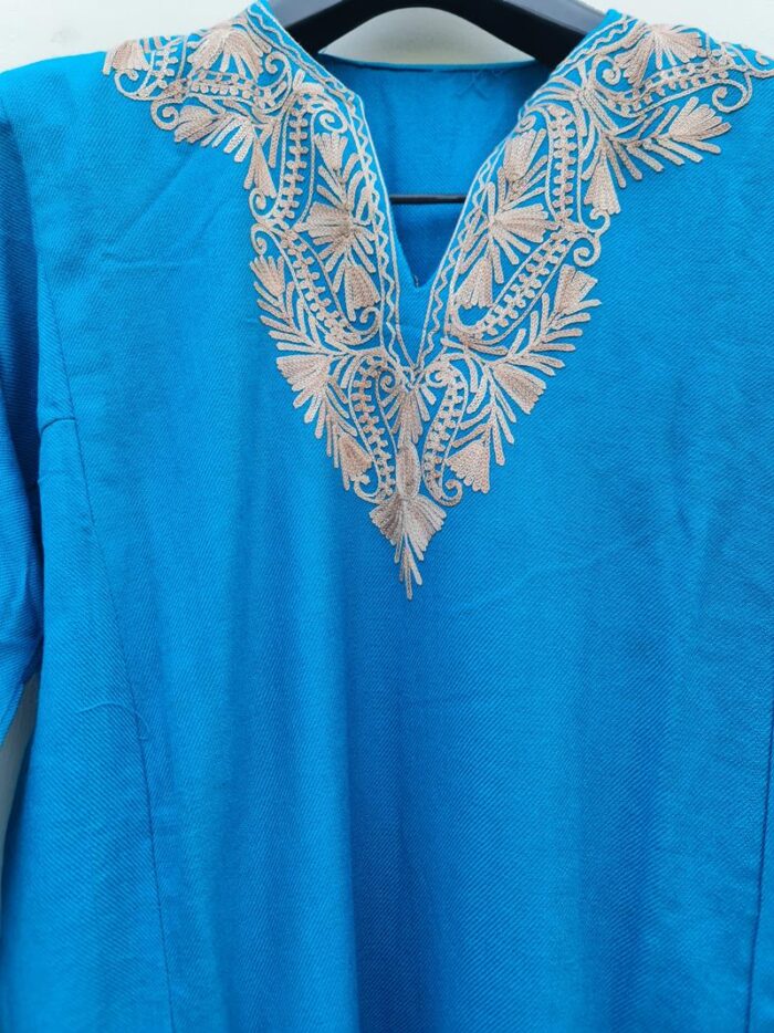 Blue Cashmilon Pheran With Aari Work - Image 3