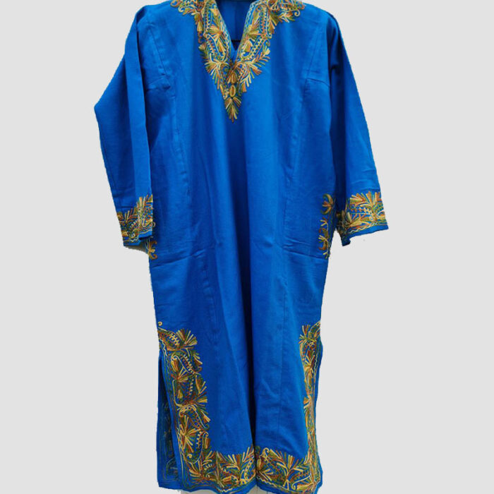 Blue Cashmilon Pheran With Neat Aari Work