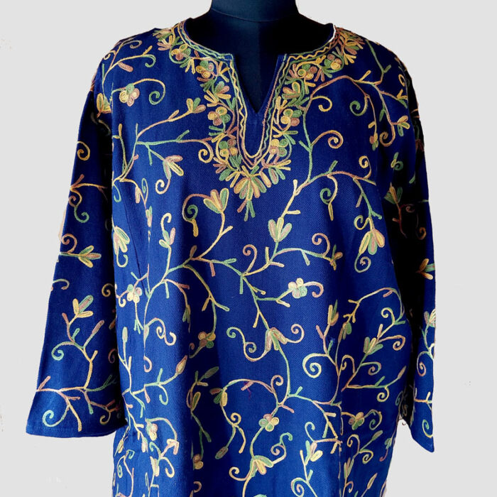 Blue Jali Aari Work Cashmilon Pheran