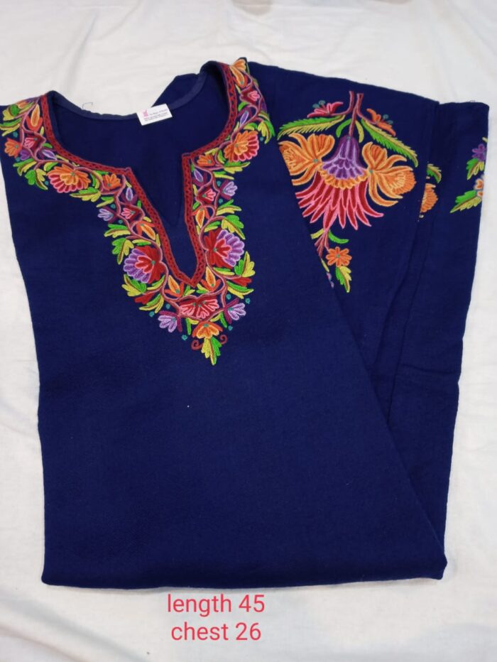 Blue Pure Raffal Pheran With Beautiful Hand Aari Work - Image 2