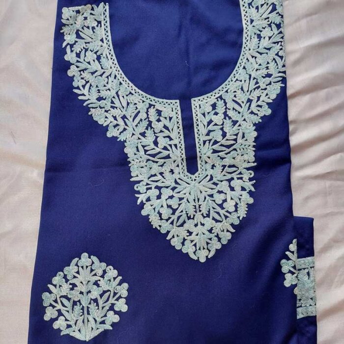 Blue Spun Aari Embroidery Winter Suit