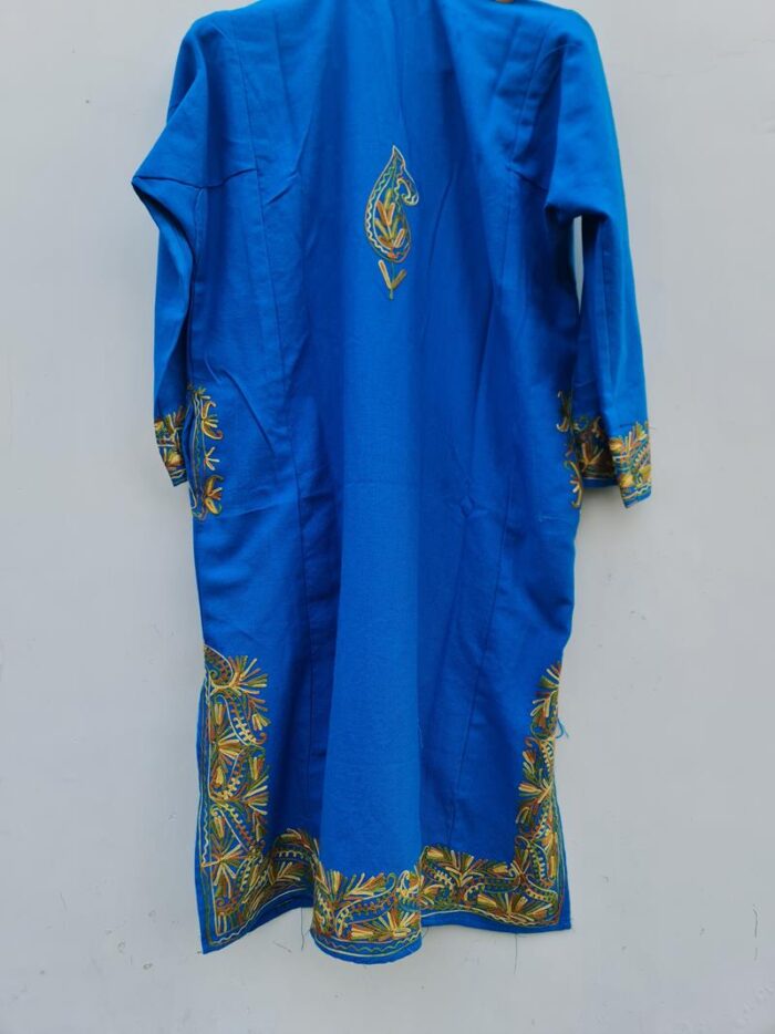Blue Cashmilon Pheran With Neat Aari Work - Image 4