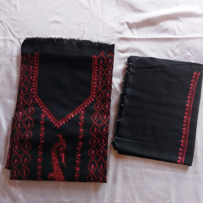 3Pc Black Wool Fine Handwork Suit With Stole