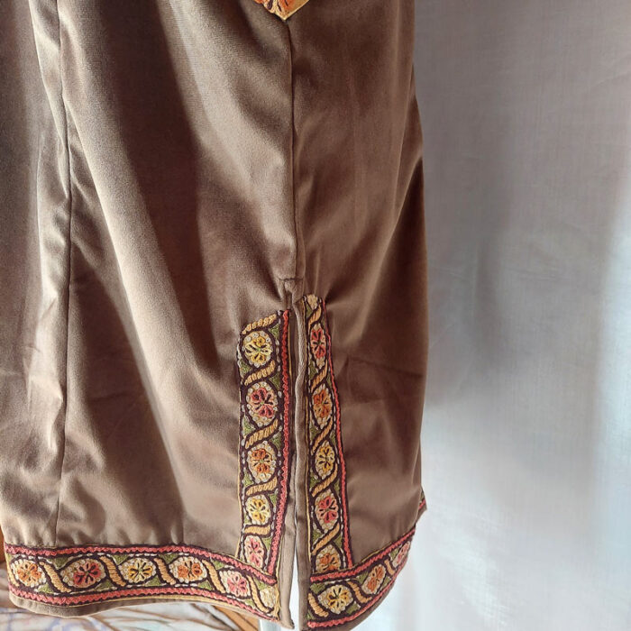 Premium Light Brown Velvet Pheran With Handwork - Image 3