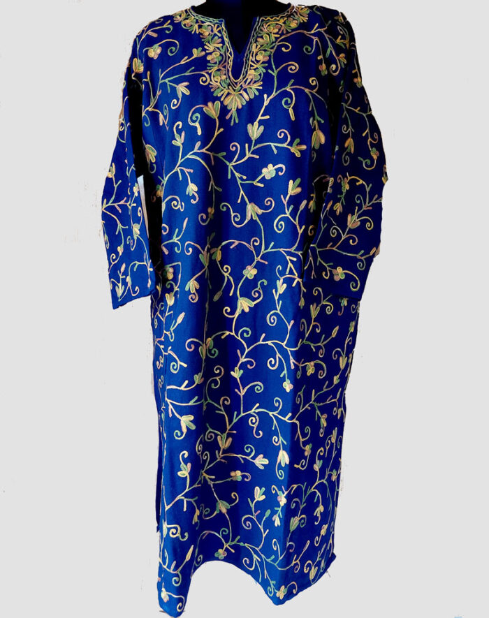 Blue Jali Aari Work Cashmilon Pheran - Image 2