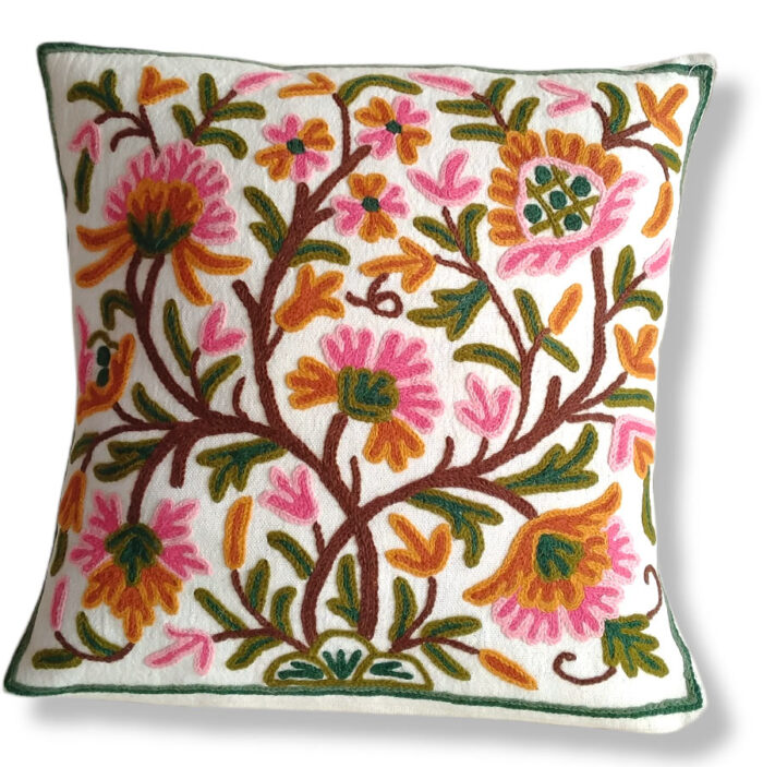 Golebi Hand Embroidered Crewel 16×16 Cushion Cover