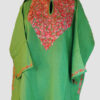 Pure Raffal Wool Green Pheran With Hand Aari Work