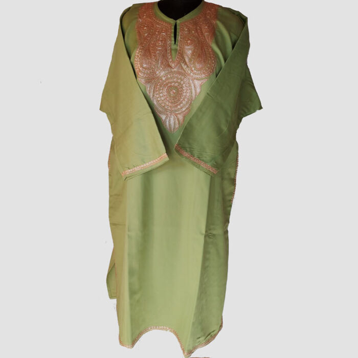 Tweed Green Pheran With Tilla Work - Image 2