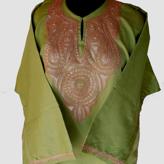 Tweed Green Pheran With Tilla Work