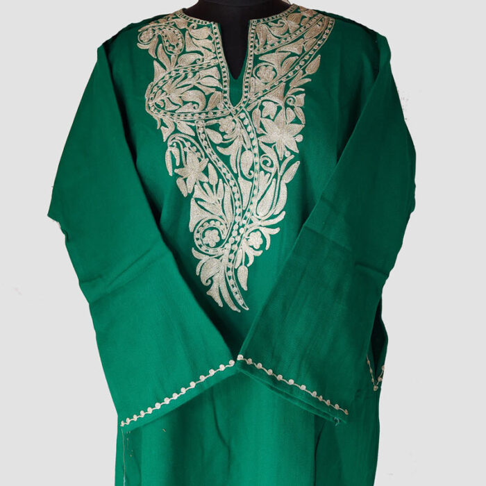 Green Zaari Work Cashmilon Pheran