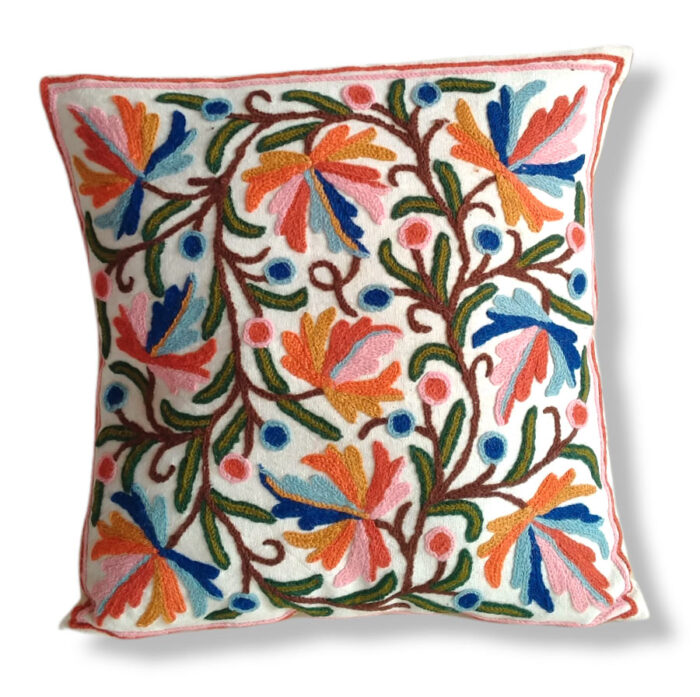 Harud Pan Hand Embroidered Crewel 16×16 Cushion Cover