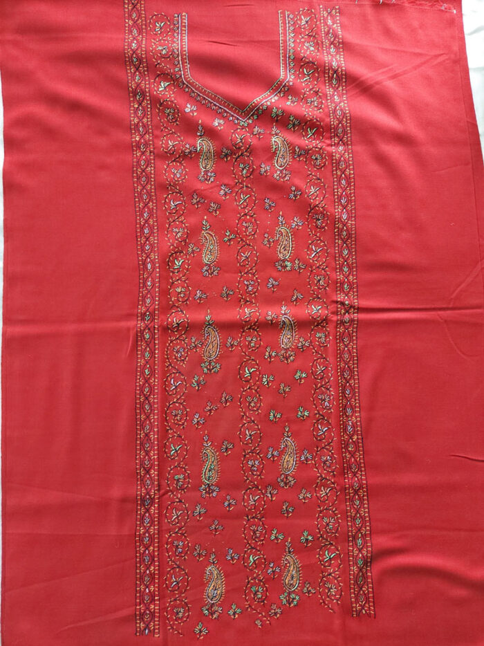 3Pc Red Wool Handwork Suit With Stole - Image 2
