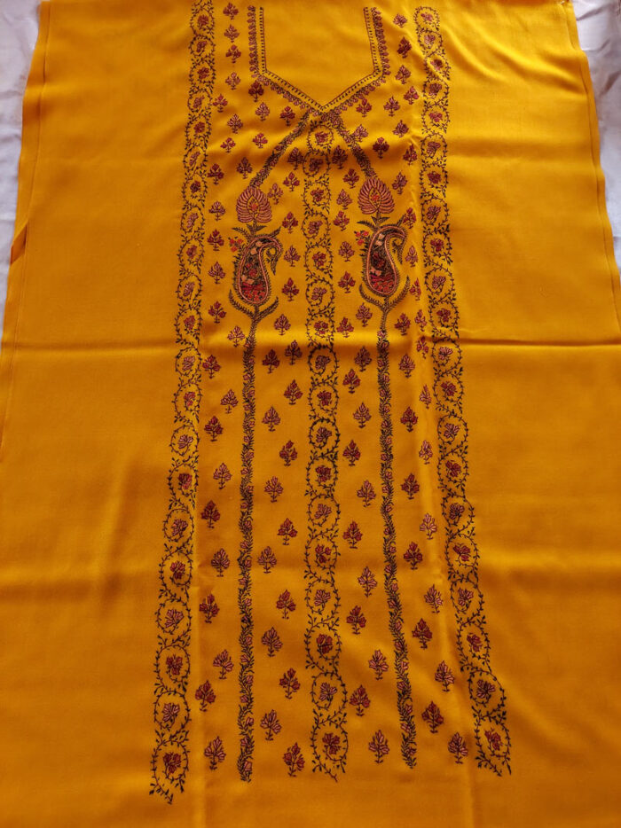 3Pc Mustard Wool Handwork Suit With Stole - Image 2