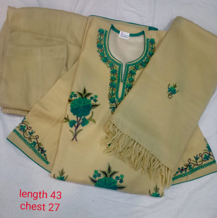 Pure Wool Light Cream Pheran Set - Image 2