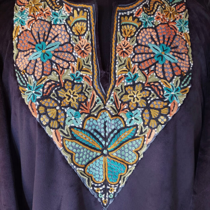 Premium Black Velvet Pheran With Handwork - Image 2