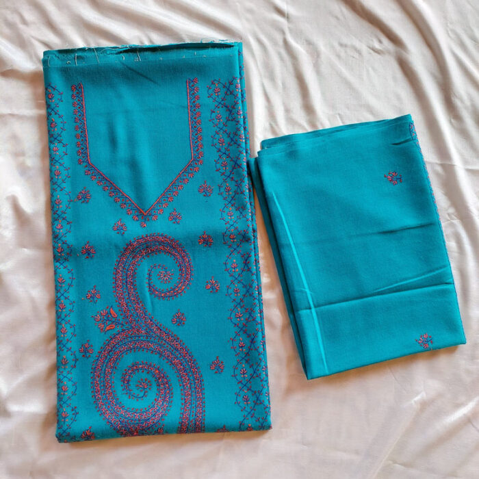 3Pc Light Blue Wool Handwork Suit With Stole