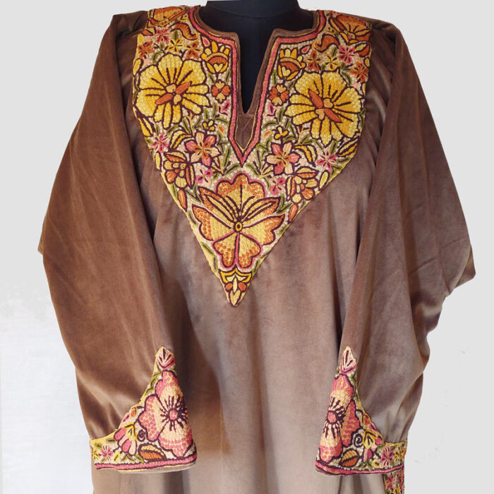 Premium Light Brown Velvet Pheran With Handwork