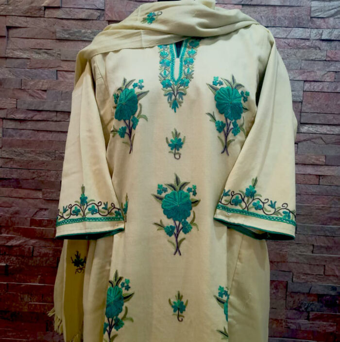 Pure Wool Light Cream Pheran Set