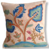 Light Orange Base Hand Embroidered Crewel 16×16 Cushion Cover