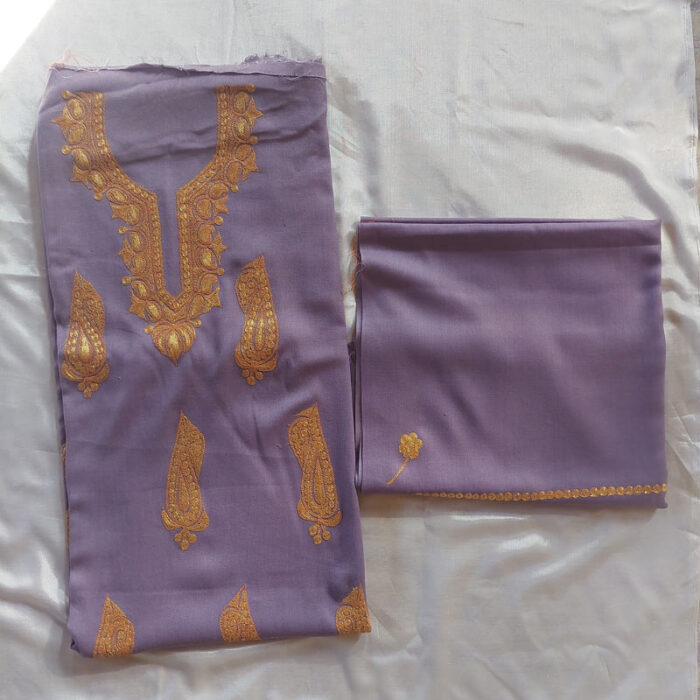 3Pc Light Purple Wool Tilla Work Suit With Stole