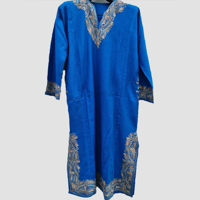 Blue Cashmilon Pheran With Aari Work