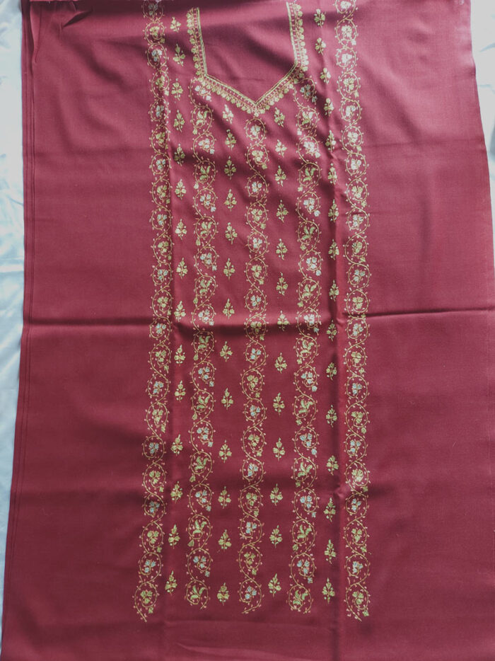 3Pc Maroon Wool Handwork Suit With Stole - Image 2