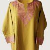 Mustard Cashmilon Pheran With Aari Work