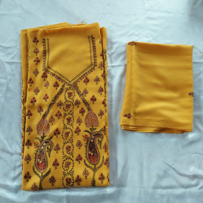 3Pc Mustard Wool Handwork Suit With Stole