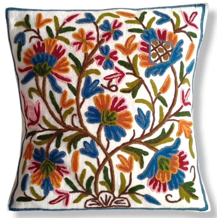 Kong Rang Hand Embroidered Crewel 16×16 Cushion Cover