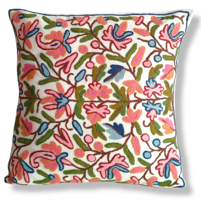 Golabi Sabz Hand Embroidered Crewel 16×16 Cushion Cover