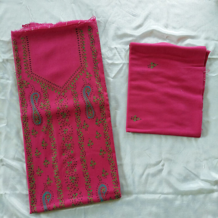 3Pc Pink Wool Handwork Suit With Stole
