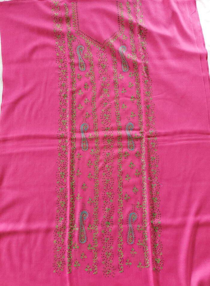 3Pc Pink Wool Handwork Suit With Stole - Image 2