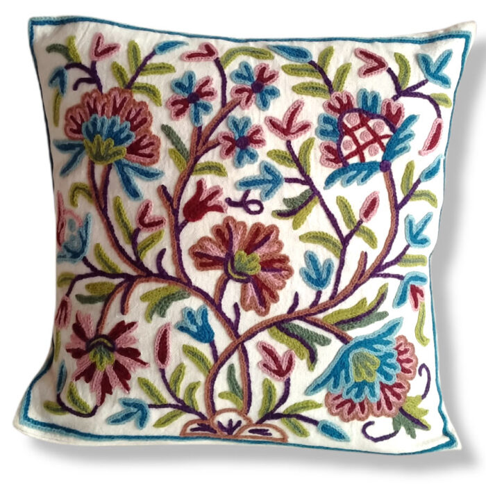 Wangan Rang Hand Embroidered Crewel 16×16 Cushion Cover