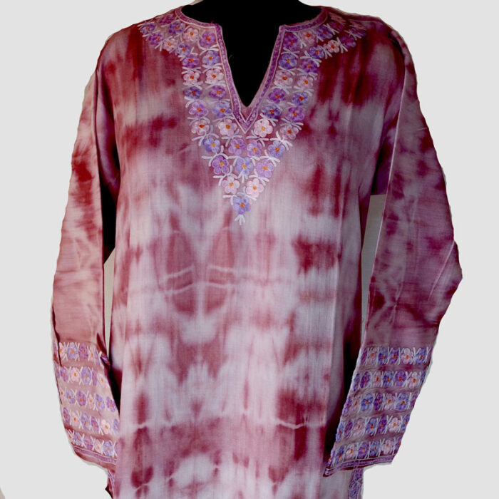 Purple Tie and Dye Cashmilon Pheran with Aari Work