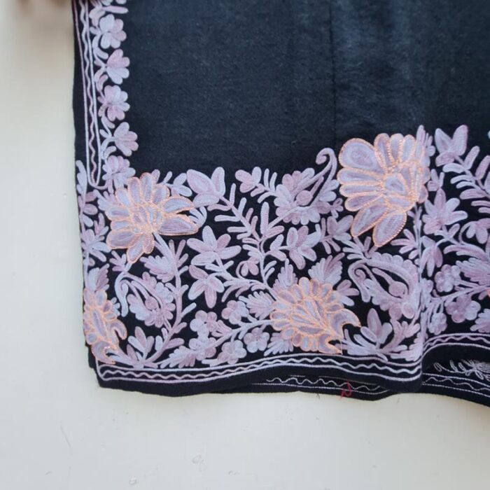 Pure Raffal Wool Black Side Panel Pheran With Aari Work - Image 3