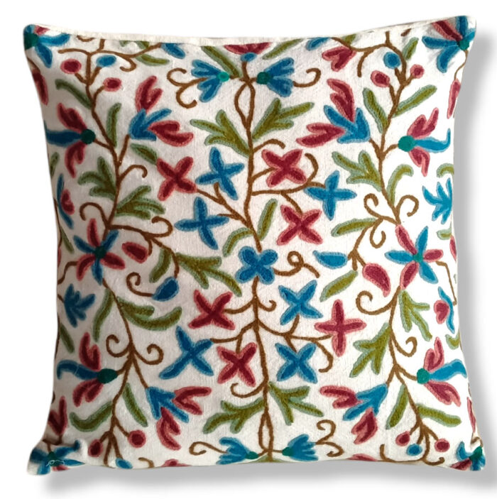 Mixed Design III Hand Embroidered Crewel 16×16 Cushion Cover