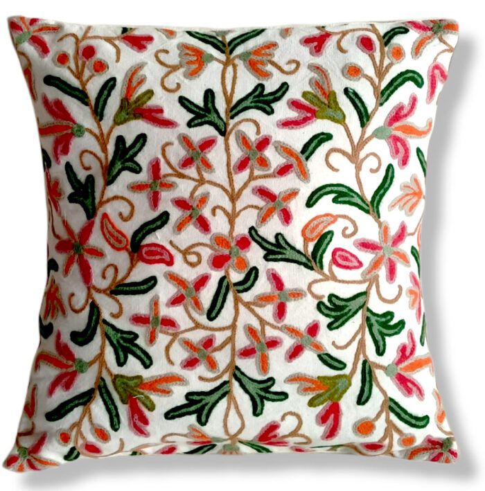 Mixed Design II Hand Embroidered Crewel 16×16 Cushion Cover