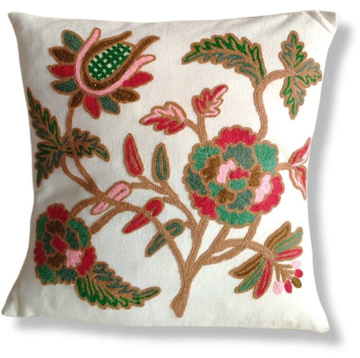 Posh Kul III Hand Embroidered Crewel 16×16 Cushion Cover