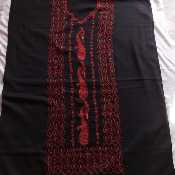 3Pc Black Wool Fine Handwork Suit With Stole - Image 2