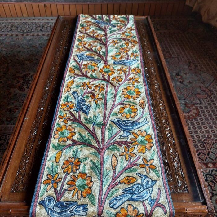 Golden Birdy Chain Stitch Embroidered Table Runner (6x1ft) - Image 2