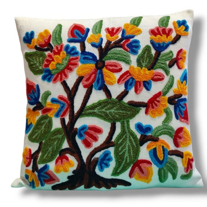 Tree of Life Hand Embroidered Crewel 16×16 Cushion Cover - Set of 2