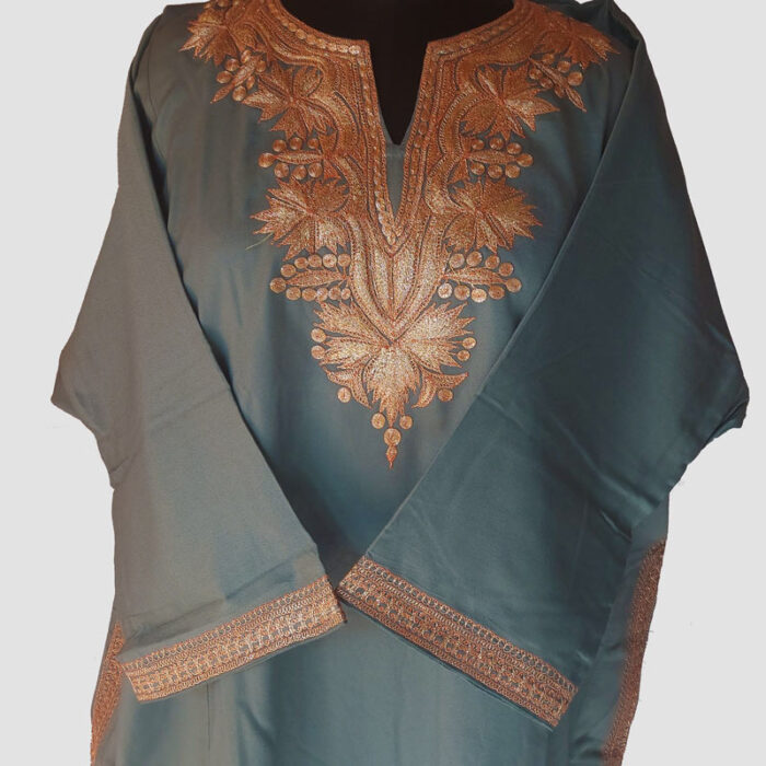 Tweed Grey Blue Pheran With Tilla Work