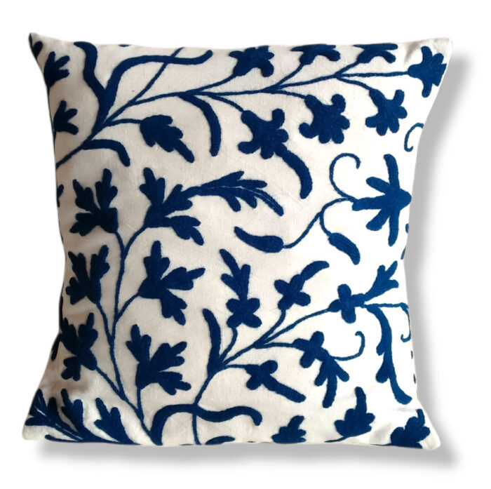 Blue Pun Hand Embroidered Crewel 16×16 Cushion Cover