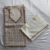 3Pc White Wool Jali Handwork Suit With Stole