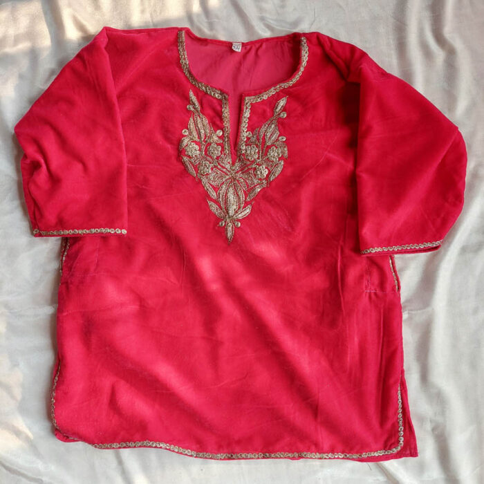 Kids Pink Velvet Pheran (Length 23.5)